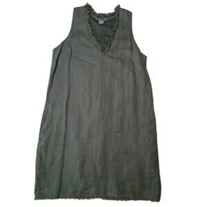 Tommy Bahama Linen Shift Dress Olive Green Sleeveless Raw Edge Resort S